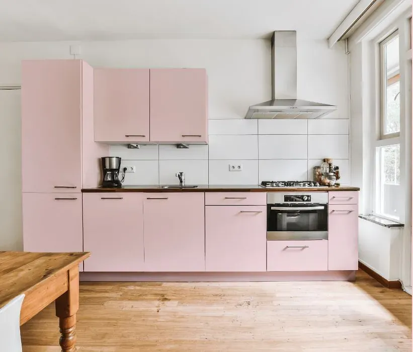 Benjamin Moore Pleasing Pink kitchen cabinets
