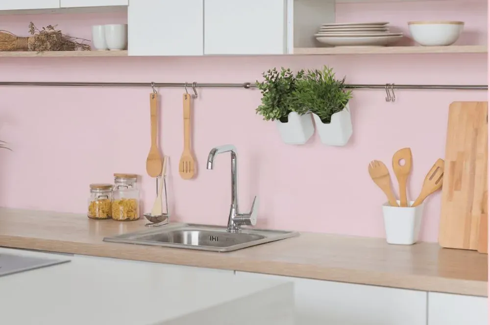 Benjamin Moore Pleasing Pink kitchen backsplash