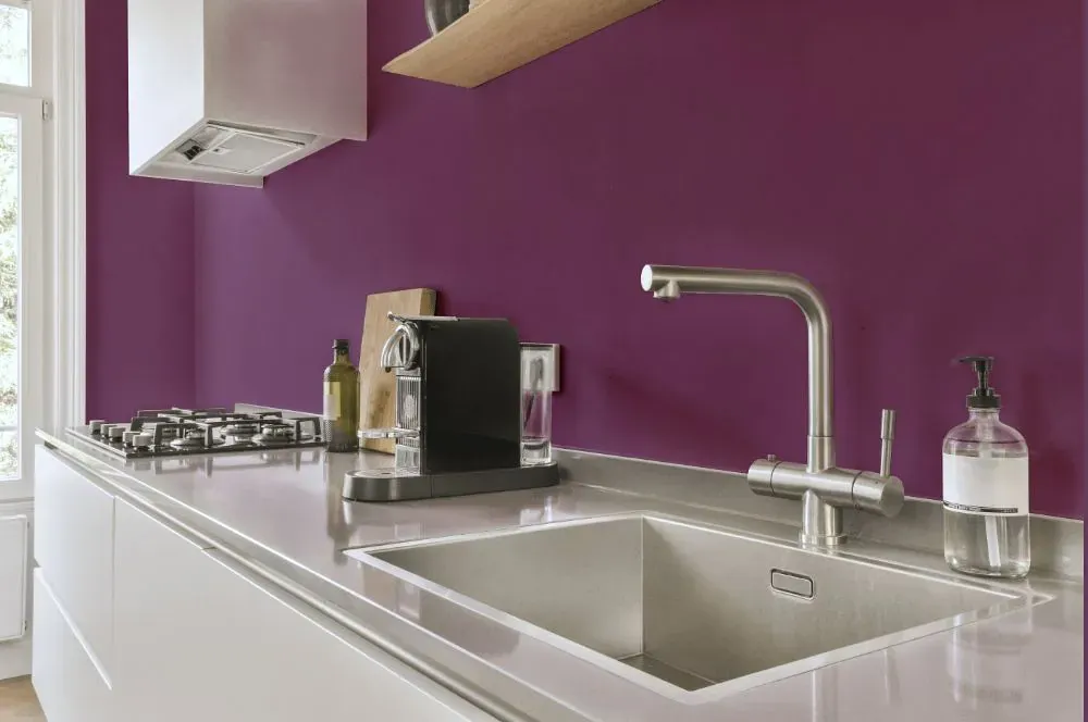 Benjamin Moore Plum Perfect kitchen painted backsplash