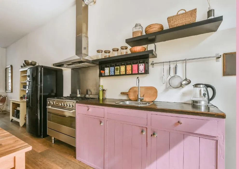 Benjamin Moore Posy Pink kitchen cabinets