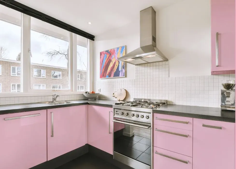 Benjamin Moore Posy Pink kitchen cabinets