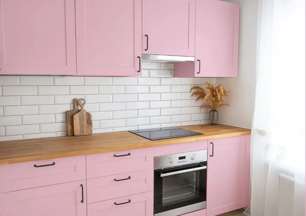 Benjamin Moore Posy Pink kitchen cabinets