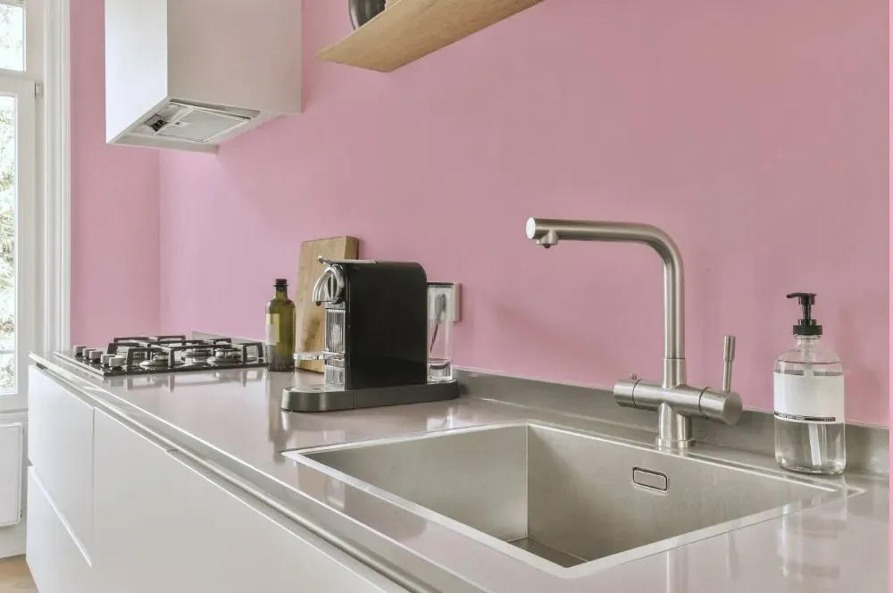 Benjamin Moore Posy Pink kitchen painted backsplash