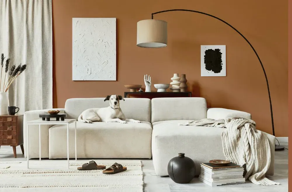 Benjamin Moore Potters Clay cozy living room