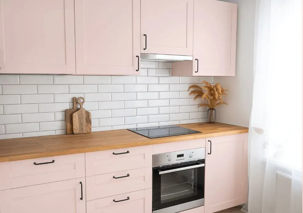 Benjamin Moore Powder Pink kitchen cabinets