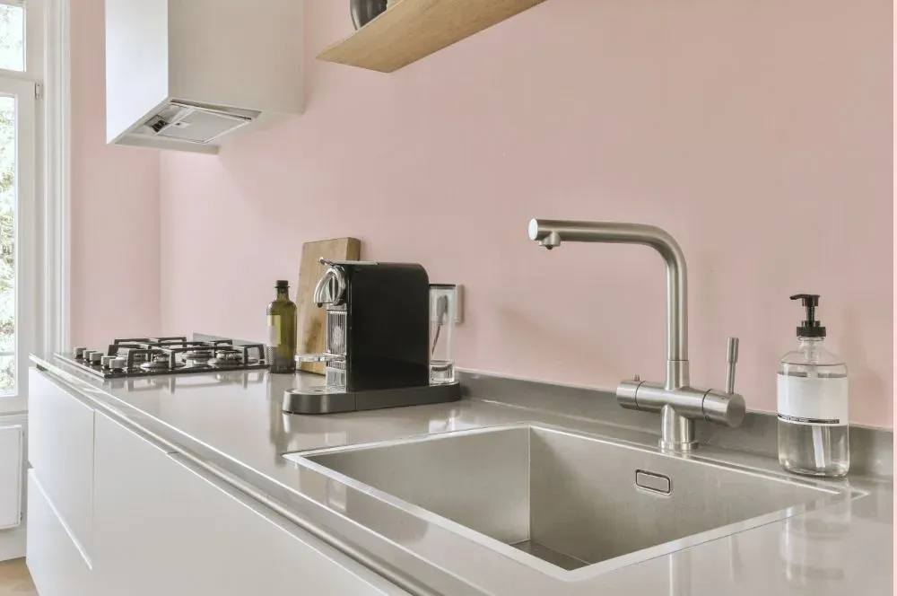 Benjamin Moore Powder Pink kitchen painted backsplash