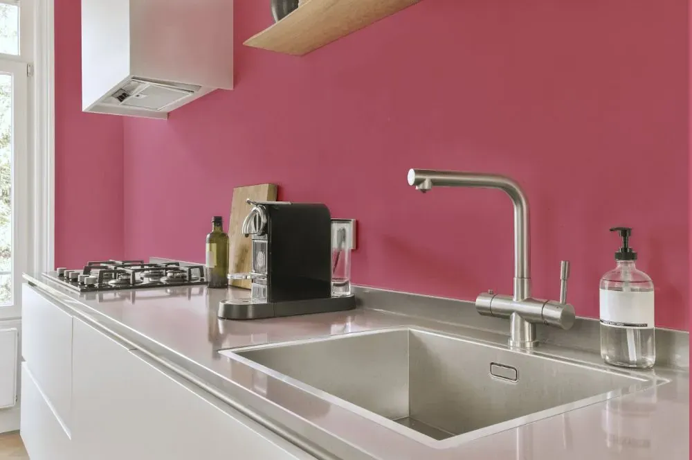 Benjamin Moore Precious Pink kitchen painted backsplash