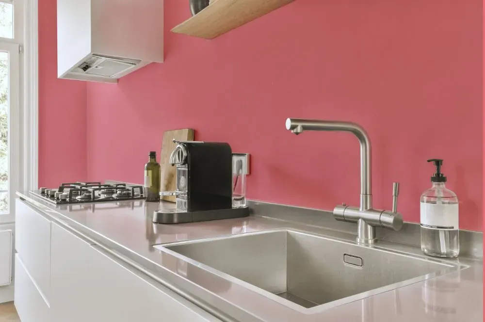 Benjamin Moore Pretty in Pink kitchen painted backsplash
