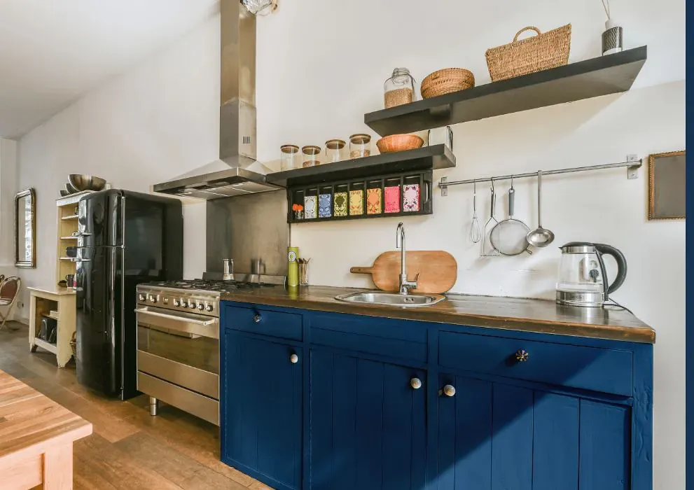 Benjamin Moore Prussian Blue kitchen cabinets