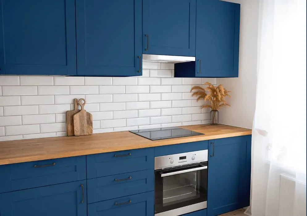 Benjamin Moore Prussian Blue kitchen cabinets