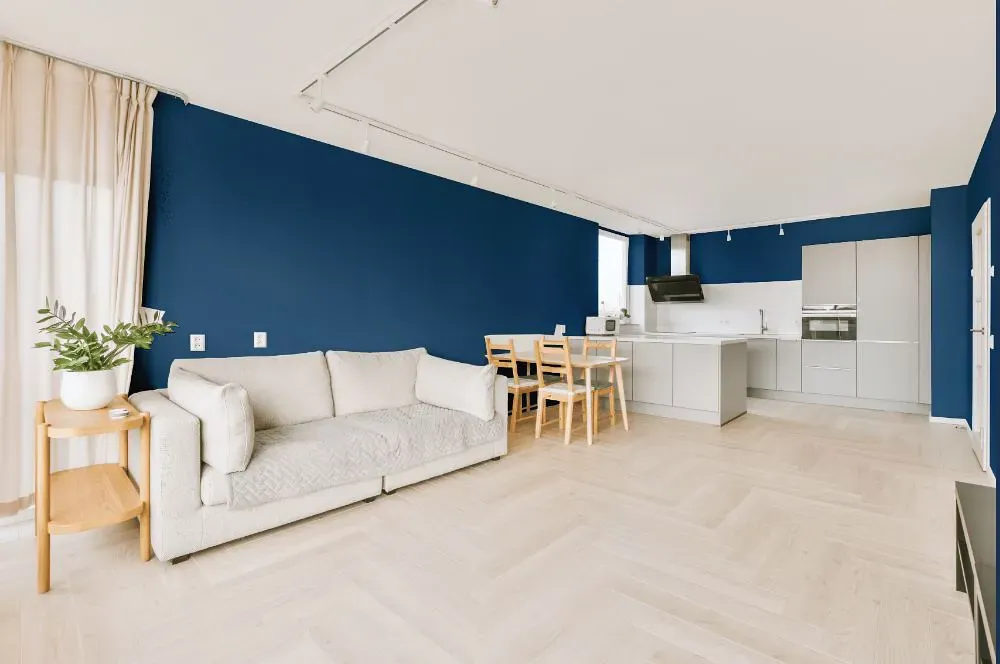 Benjamin Moore Prussian Blue living room interior