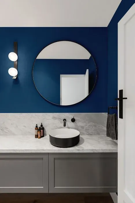 Benjamin Moore Prussian Blue minimalist bathroom