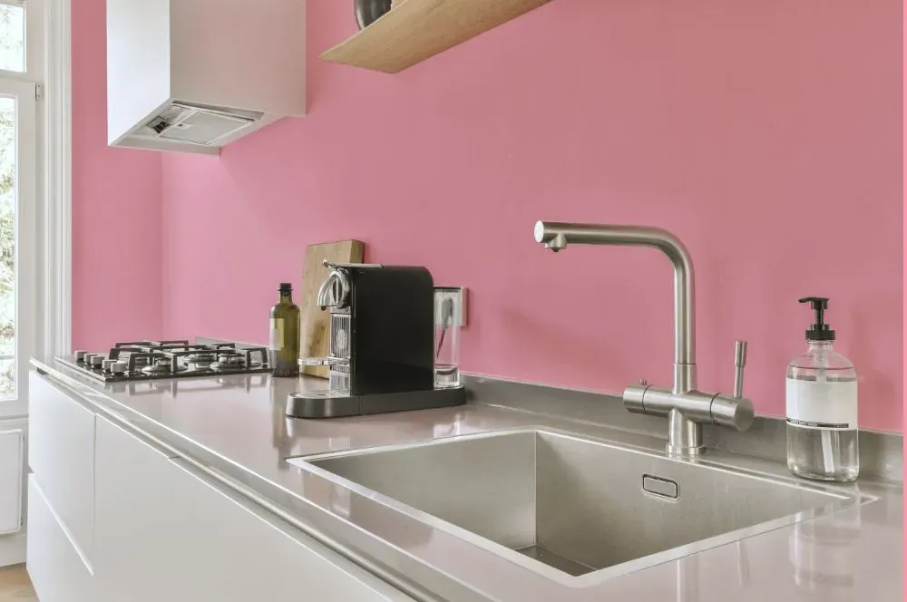 Benjamin Moore Pure Pink kitchen painted backsplash