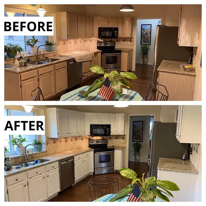 Benjamin Moore Pure White kitchen cabinets makeover