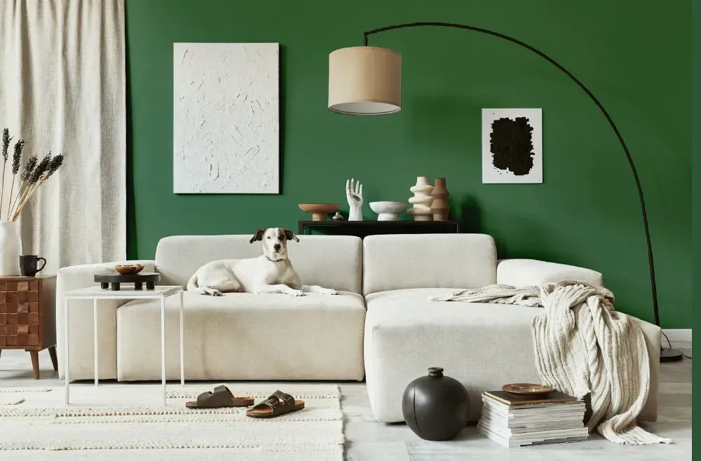 Benjamin Moore Raleigh Green cozy living room