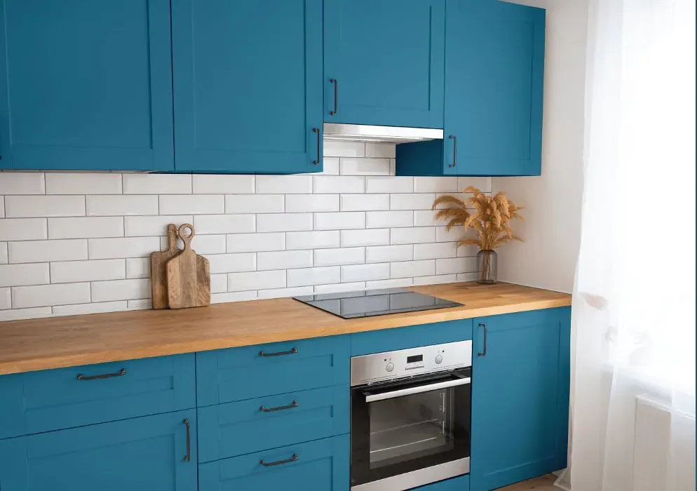 Benjamin Moore Randolph Blue kitchen cabinets