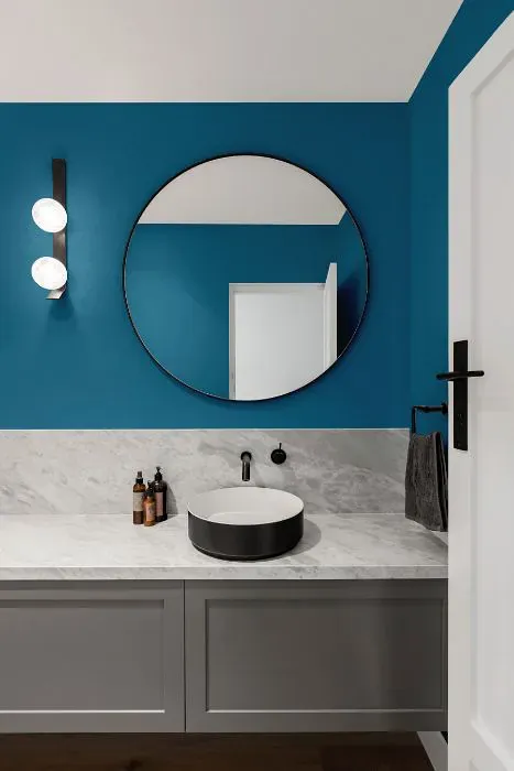 Benjamin Moore Randolph Blue minimalist bathroom