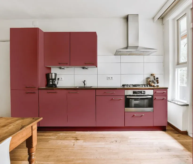 Benjamin Moore Raspberry Glacé kitchen cabinets