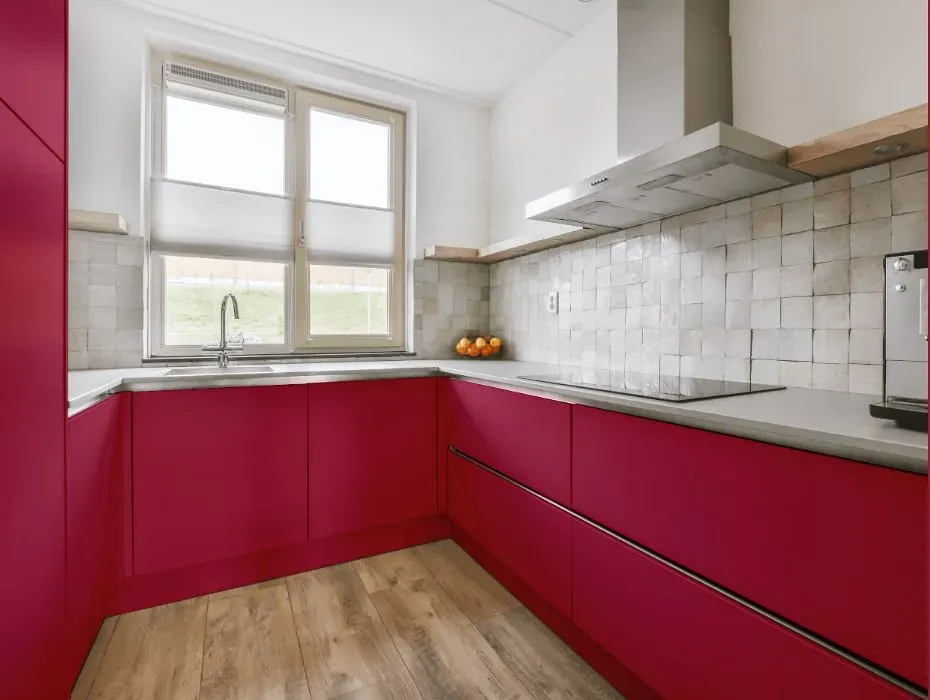 Benjamin Moore Raspberry Glaze small kitchen cabinets