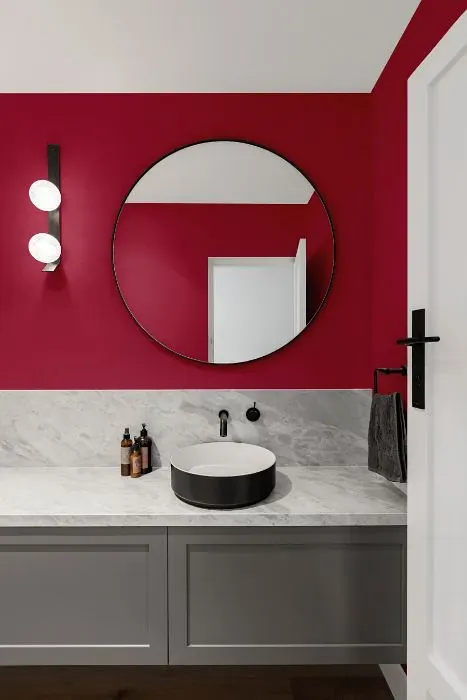 Benjamin Moore Raspberry Glaze minimalist bathroom