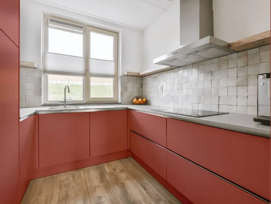 Benjamin Moore Raspberry Parfait small kitchen cabinets