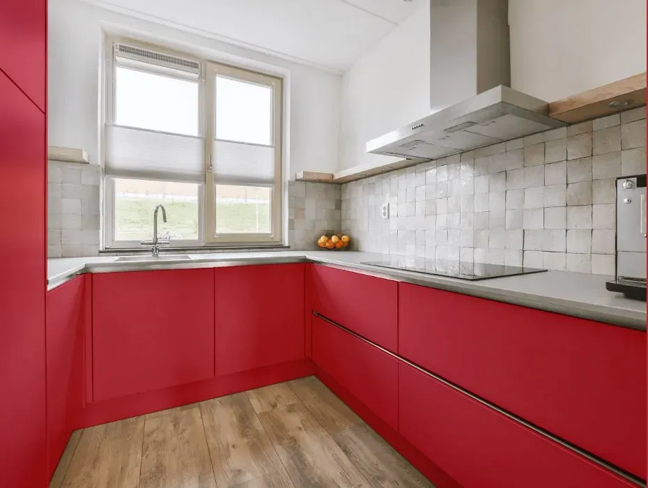 Benjamin Moore Raspberry Pudding small kitchen cabinets