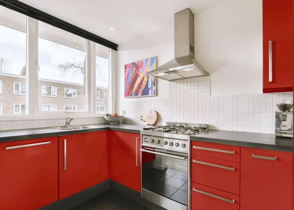 Benjamin Moore Ravishing Red kitchen cabinets