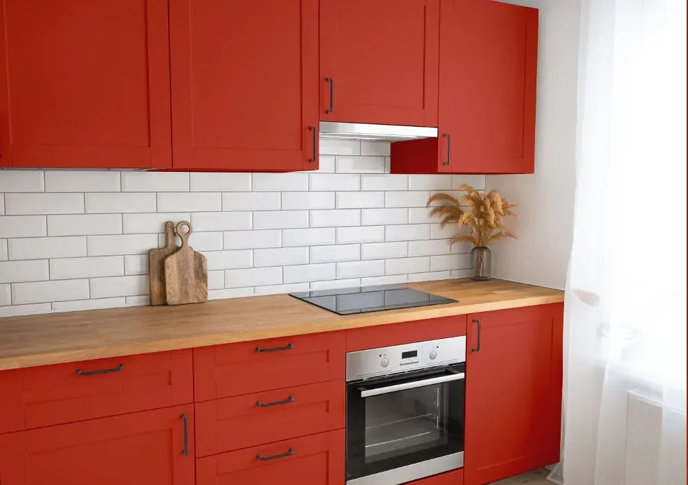 Benjamin Moore Ravishing Red kitchen cabinets