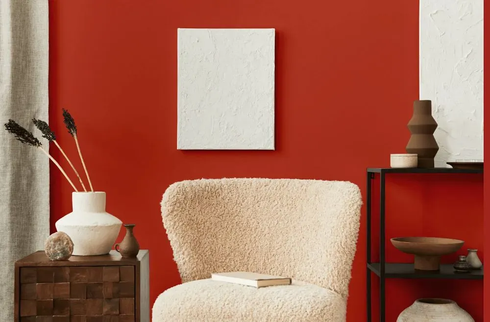 Benjamin Moore Ravishing Red living room interior