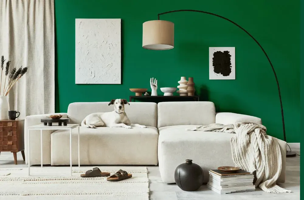 Benjamin Moore Reef Green cozy living room