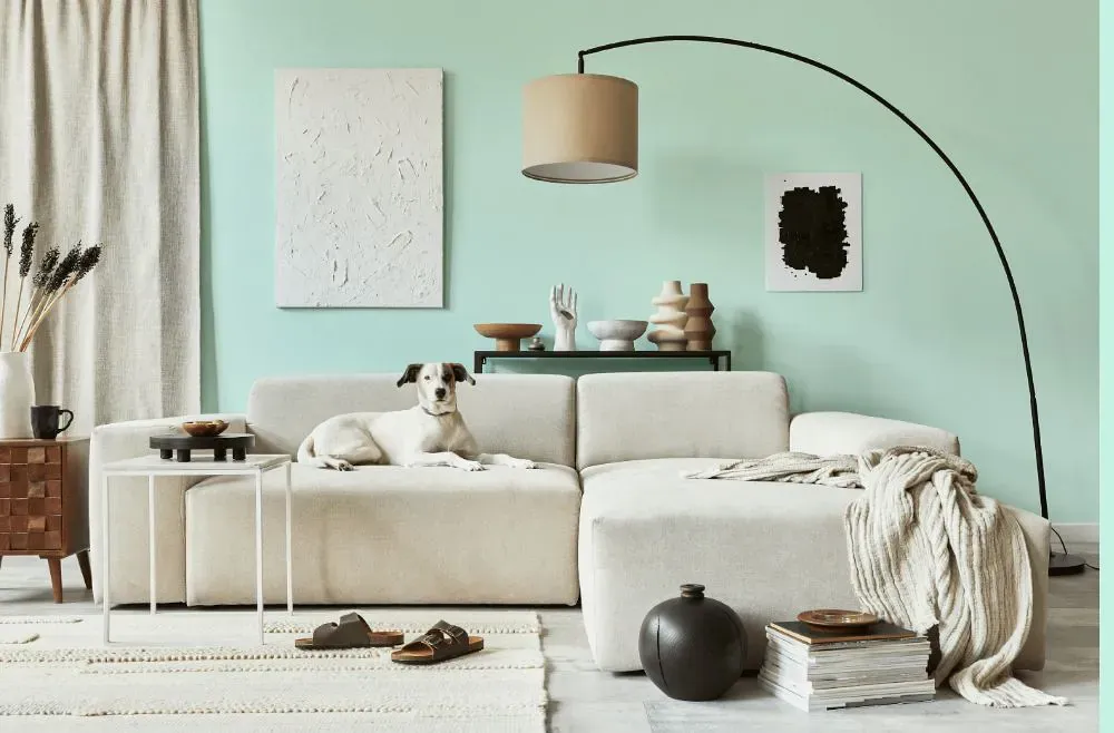 Benjamin Moore Refreshing Teal cozy living room