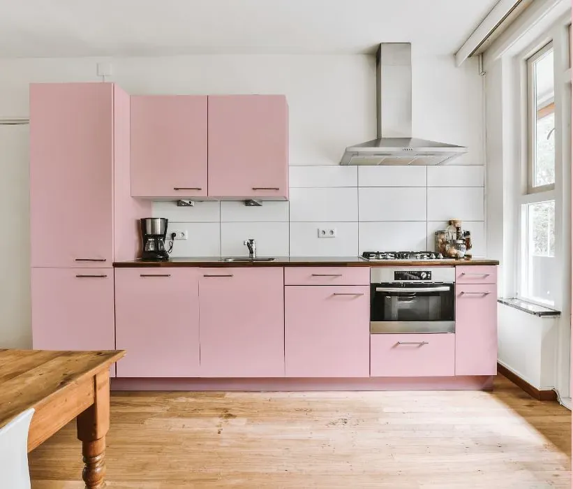 Benjamin Moore Ribbon Pink kitchen cabinets