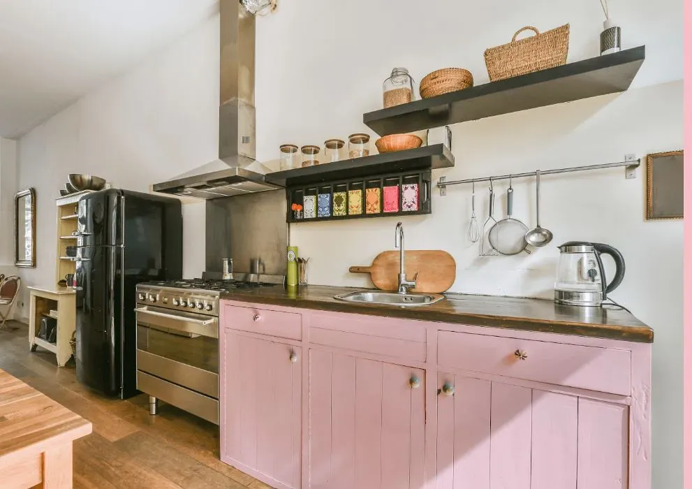 Benjamin Moore Ribbon Pink kitchen cabinets