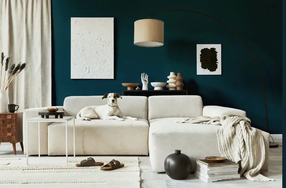 Benjamin Moore River Blue cozy living room