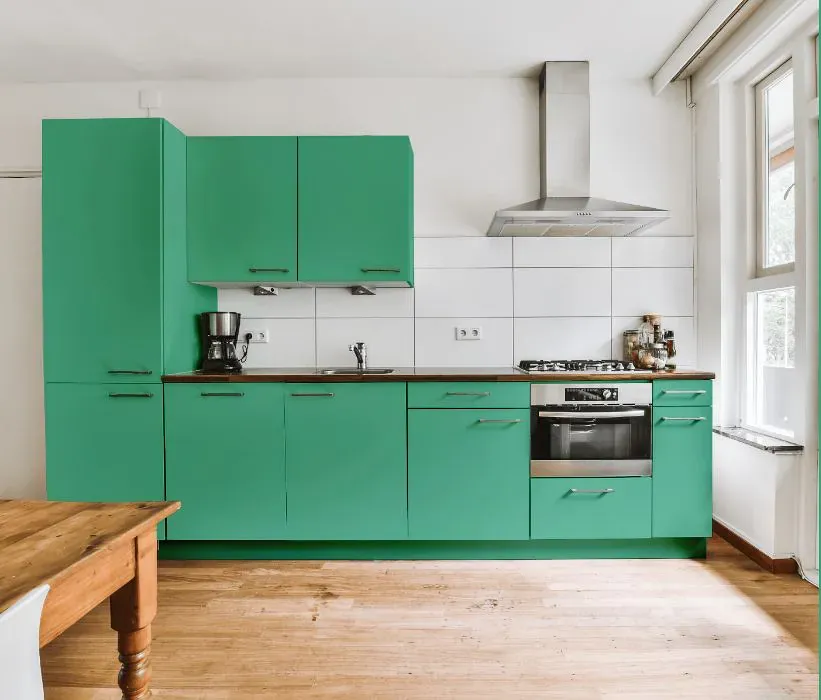 Benjamin Moore Rosamilia Green kitchen cabinets