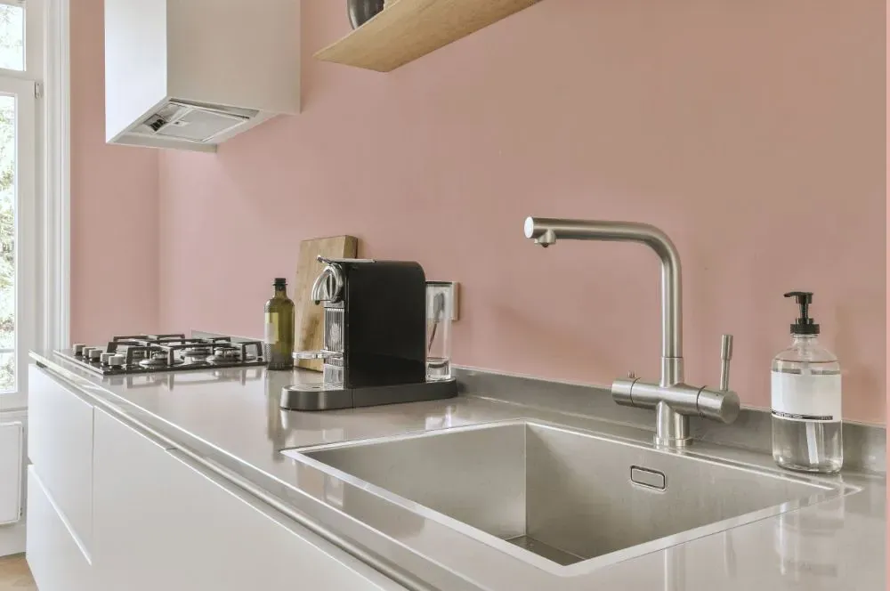 Benjamin Moore Rose Blush kitchen painted backsplash