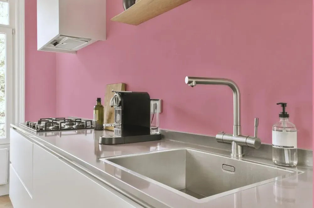 Benjamin Moore Rosy Glow kitchen painted backsplash