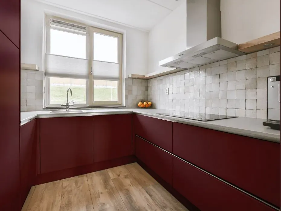 Benjamin Moore Ruby Dusk small kitchen cabinets