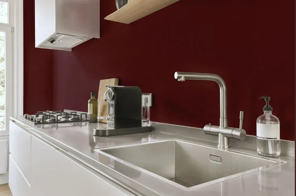 Benjamin Moore Ruby Dusk kitchen painted backsplash