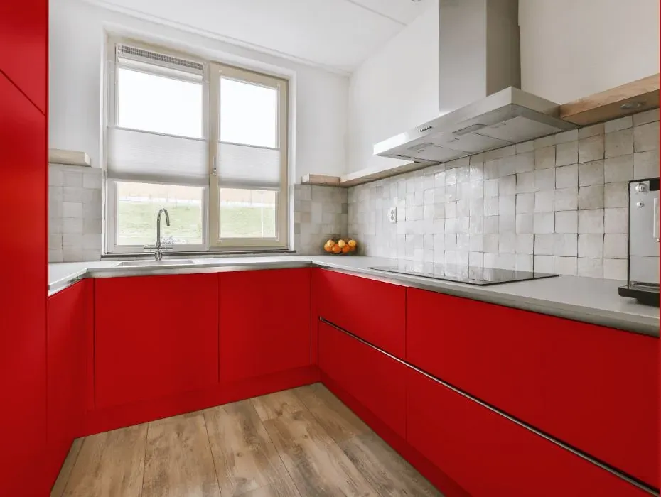 Benjamin Moore Ruby Red small kitchen cabinets