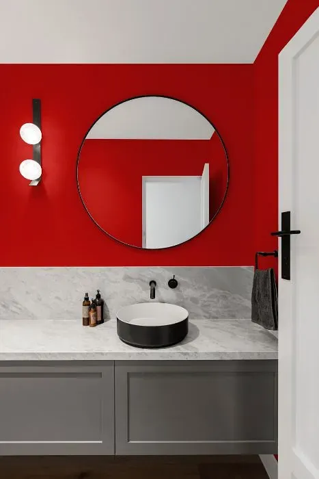 Benjamin Moore Ruby Red minimalist bathroom