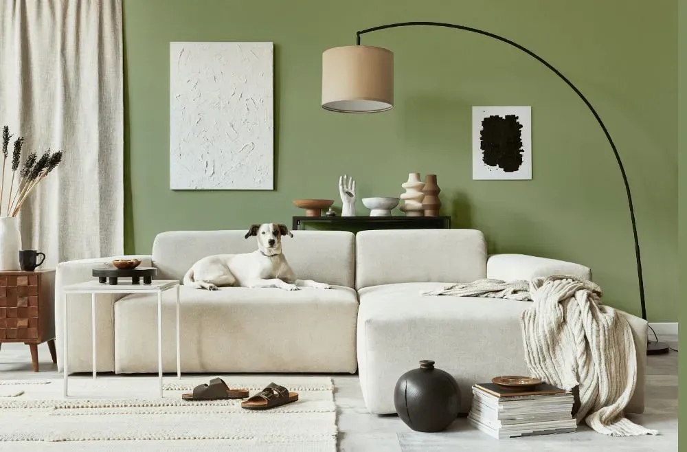 Benjamin Moore Russell Green cozy living room