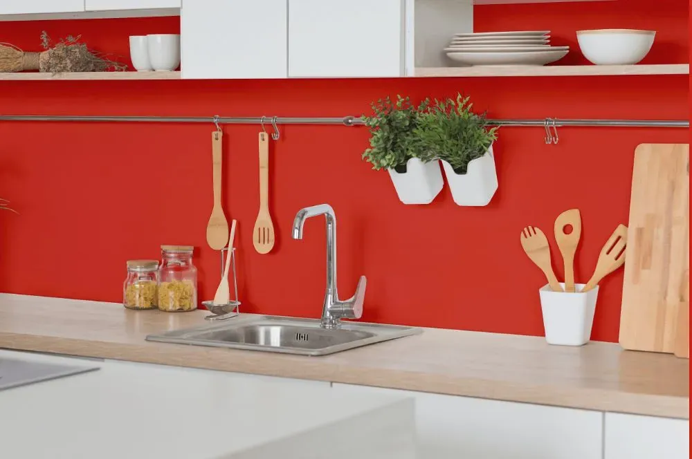 Benjamin Moore Salsa kitchen backsplash