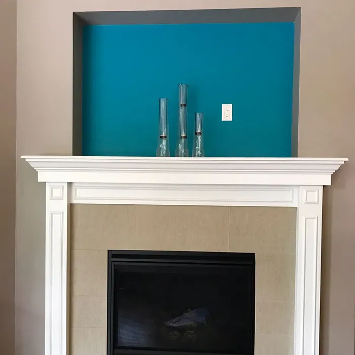 Benjamin Moore Salzburg Blue Living Room Fireplace