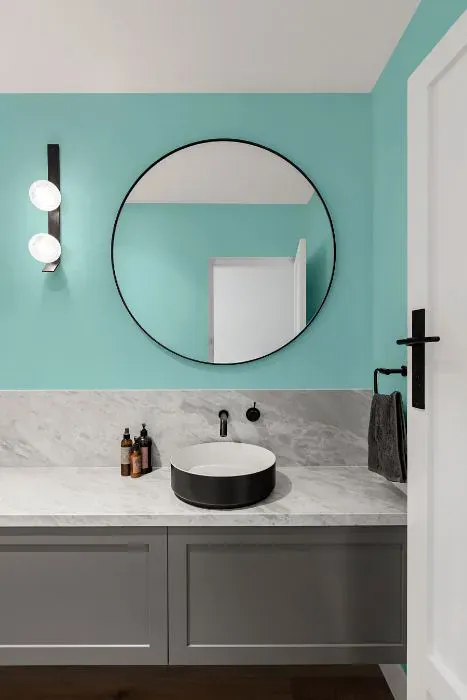 Benjamin Moore San Clemente Teal minimalist bathroom