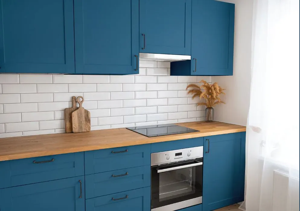 Benjamin Moore Santa Monica Blue kitchen cabinets