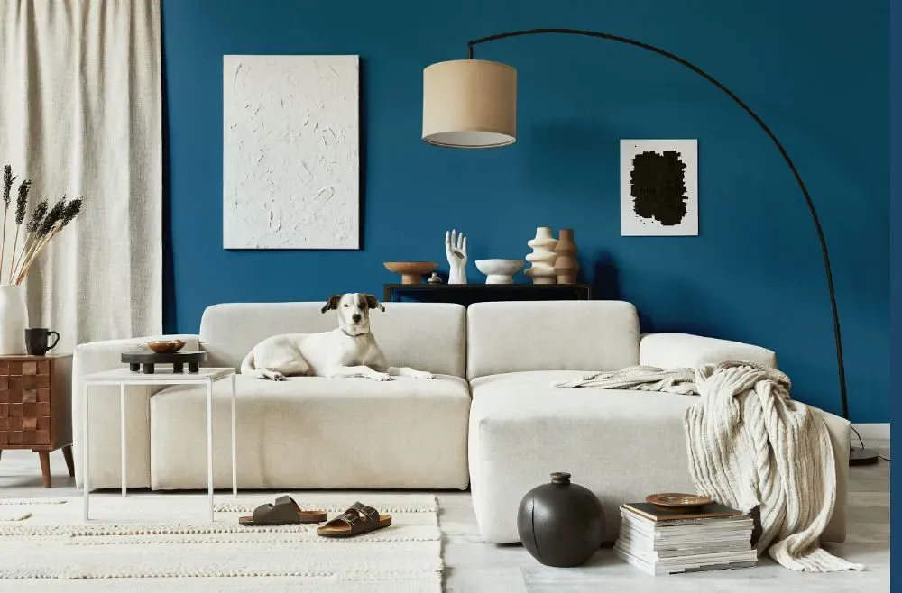Benjamin Moore Santa Monica Blue cozy living room