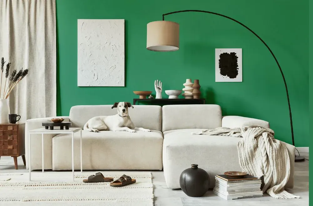 Benjamin Moore Scotch Plains Green cozy living room
