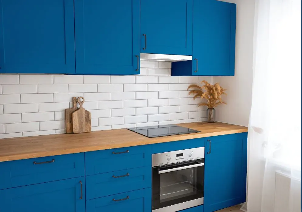 Benjamin Moore Seaport Blue kitchen cabinets