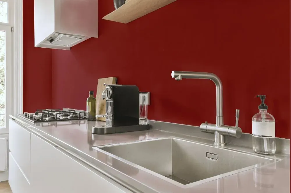 Benjamin Moore Segovia Red kitchen painted backsplash